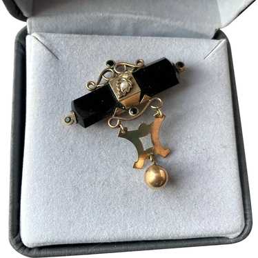 REDUCED Victorian Gold-Filled Black Onyx Seed Pea… - image 1