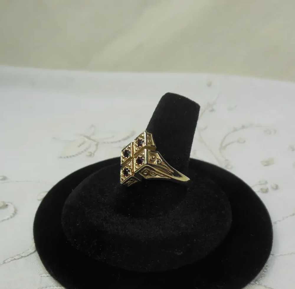 9 KT Gold & Garnet Dress Ring-English HM - image 2