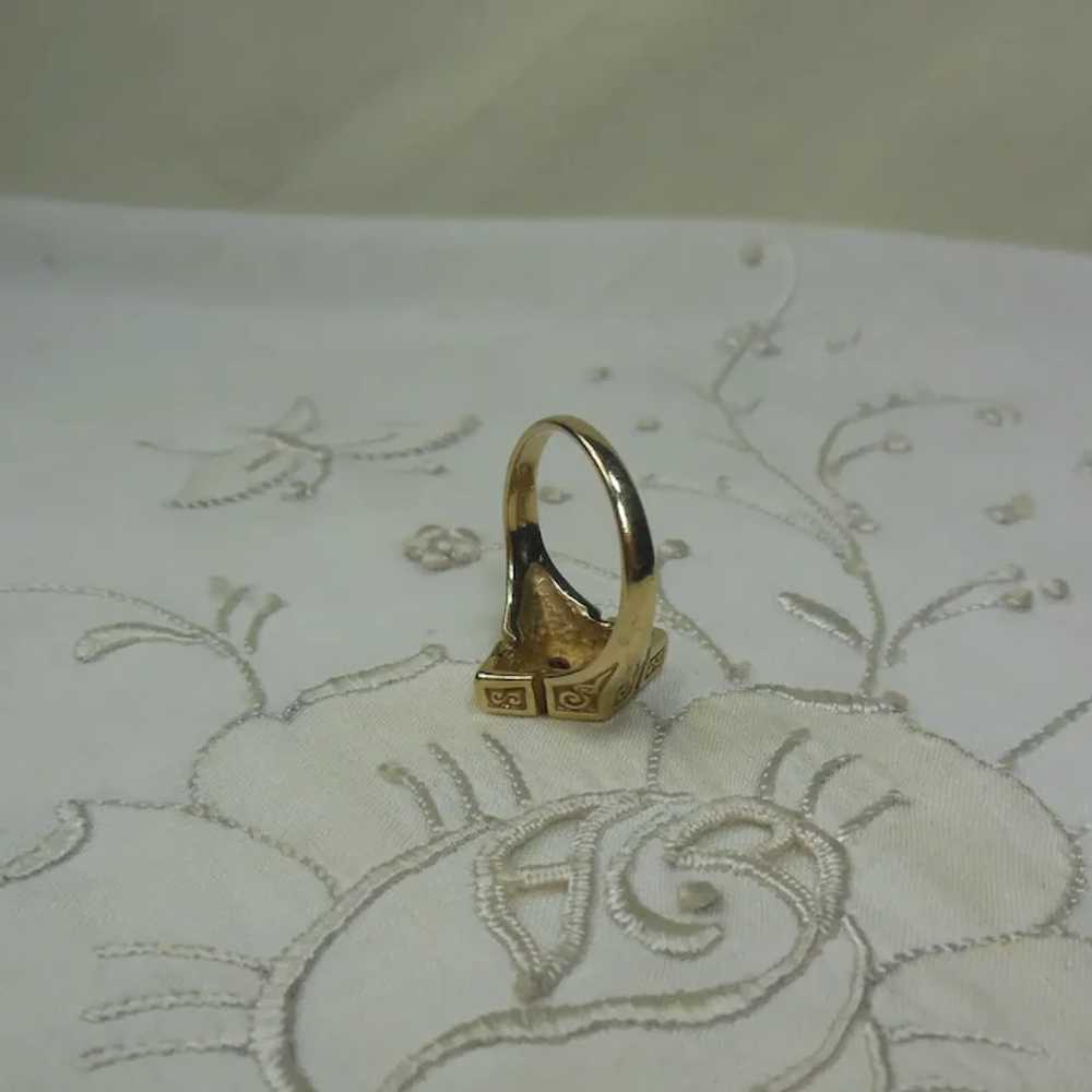 9 KT Gold & Garnet Dress Ring-English HM - image 6