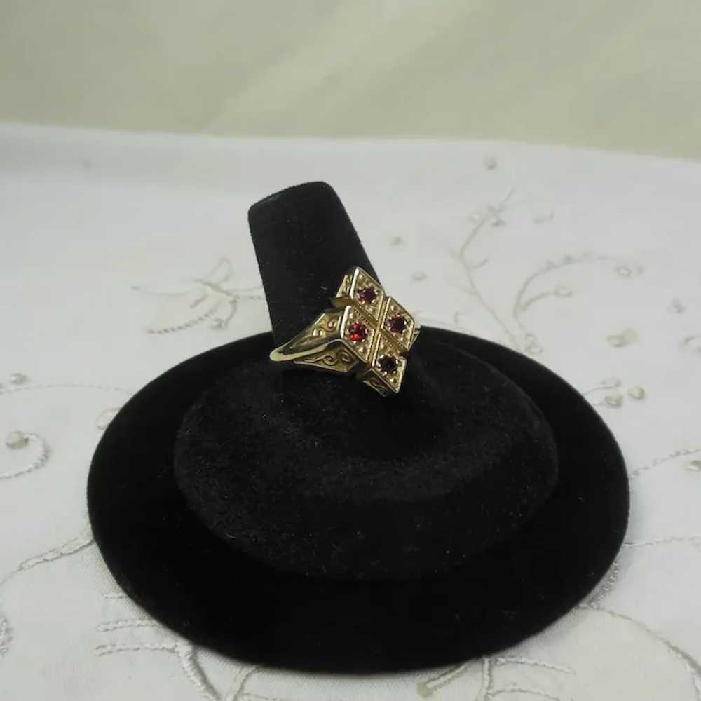 9 KT Gold & Garnet Dress Ring-English HM - image 8
