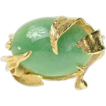 14K Retro Ornate Leaf Design Jade Cocktail Ring Si