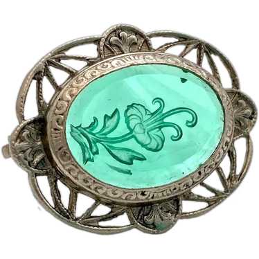 Vintage 1910s Edwardian Small Green Glass Reverse… - image 1