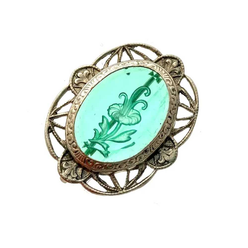 Vintage 1910s Edwardian Small Green Glass Reverse… - image 3