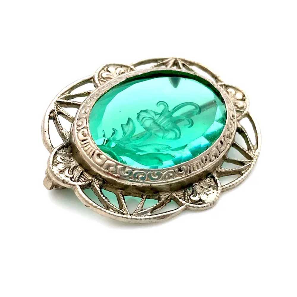 Vintage 1910s Edwardian Small Green Glass Reverse… - image 5