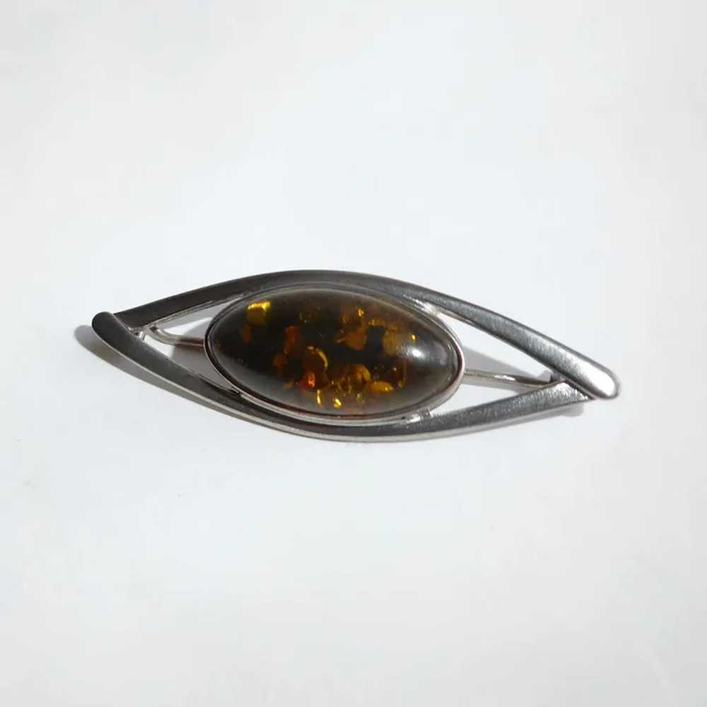 Sterling Eye Pin w Amber Cabochon - image 10