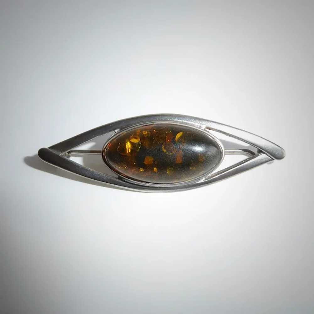 Sterling Eye Pin w Amber Cabochon - image 11