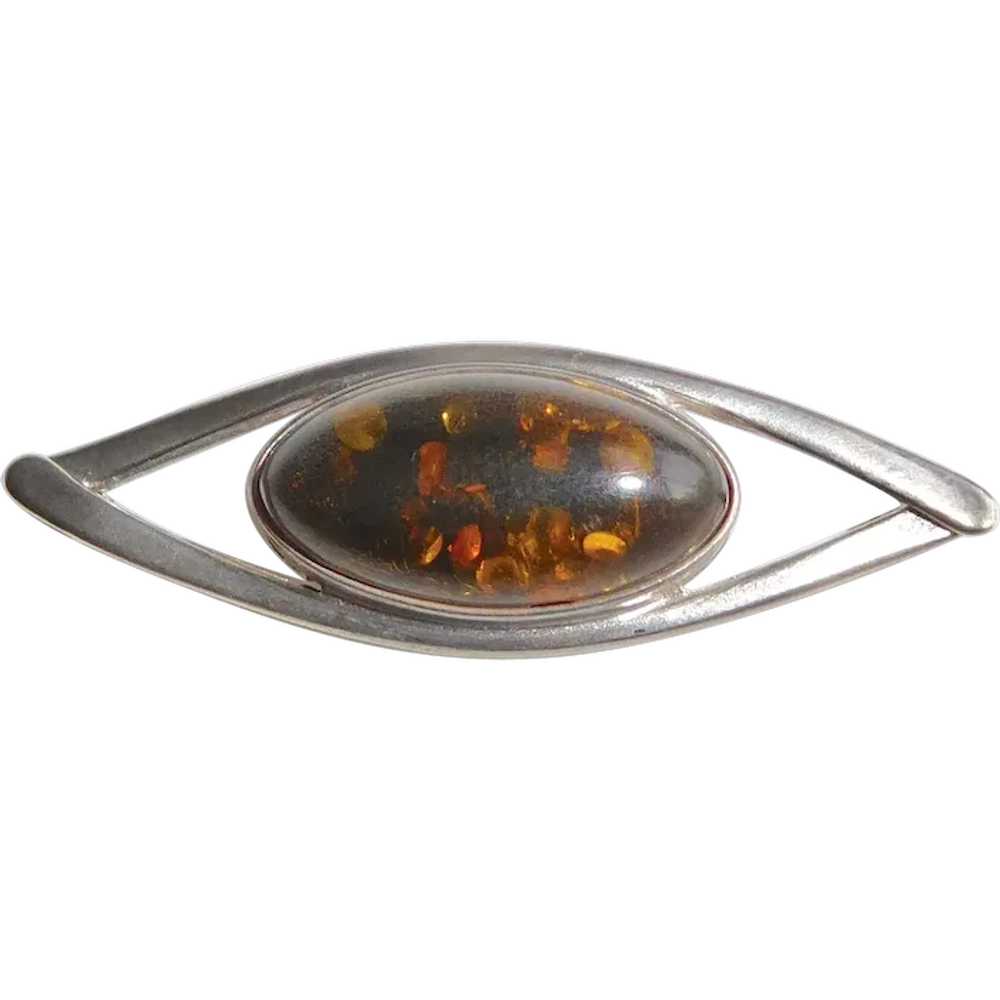 Sterling Eye Pin w Amber Cabochon - image 1