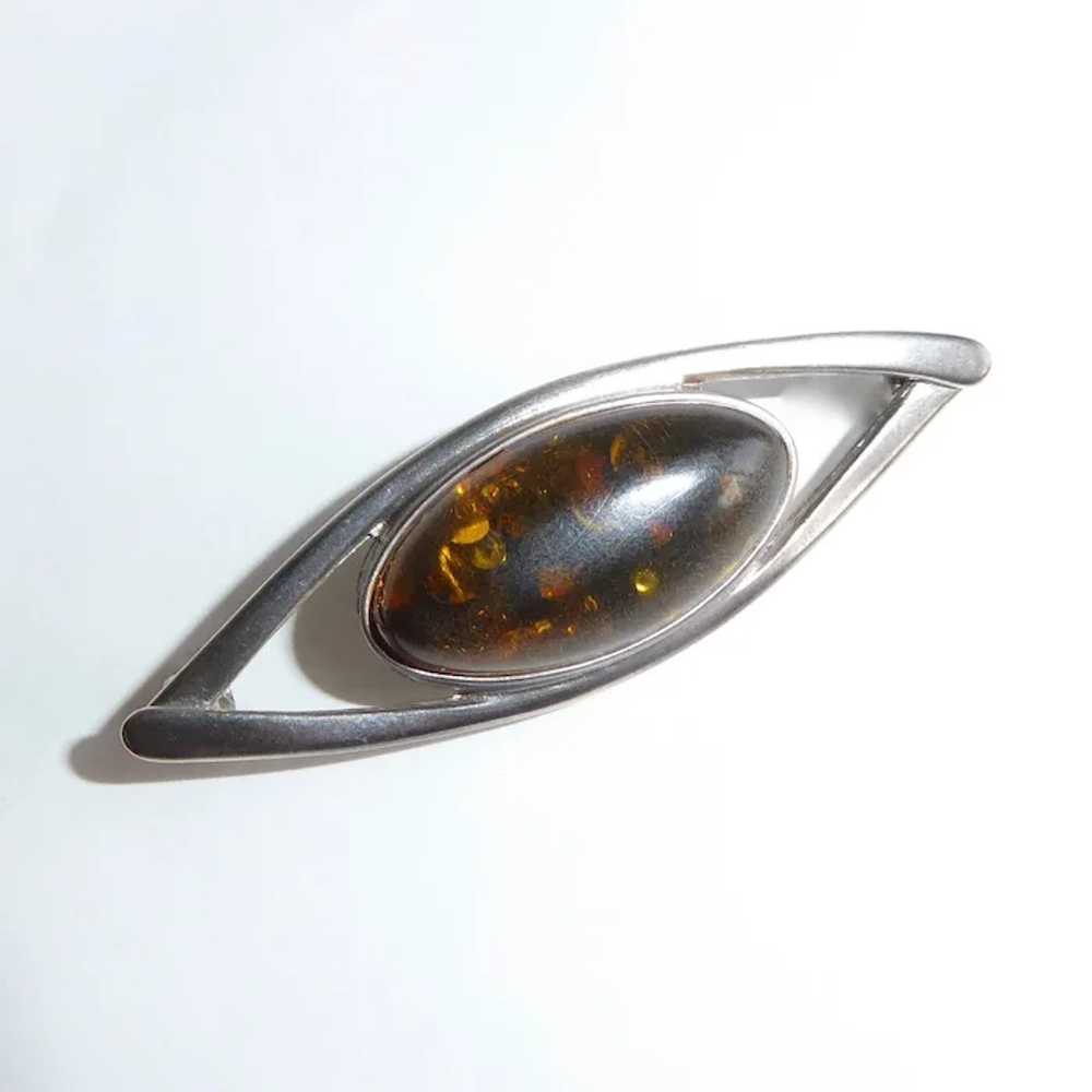 Sterling Eye Pin w Amber Cabochon - image 2