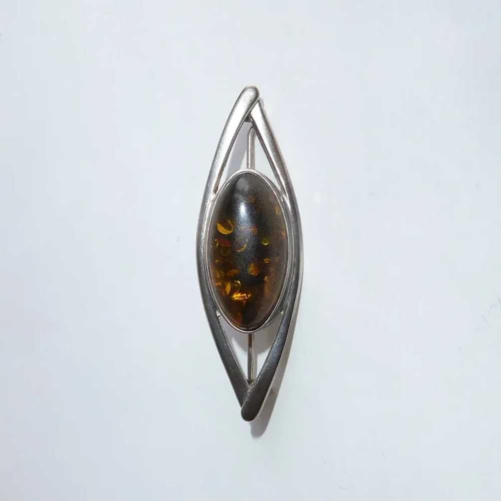 Sterling Eye Pin w Amber Cabochon - image 3