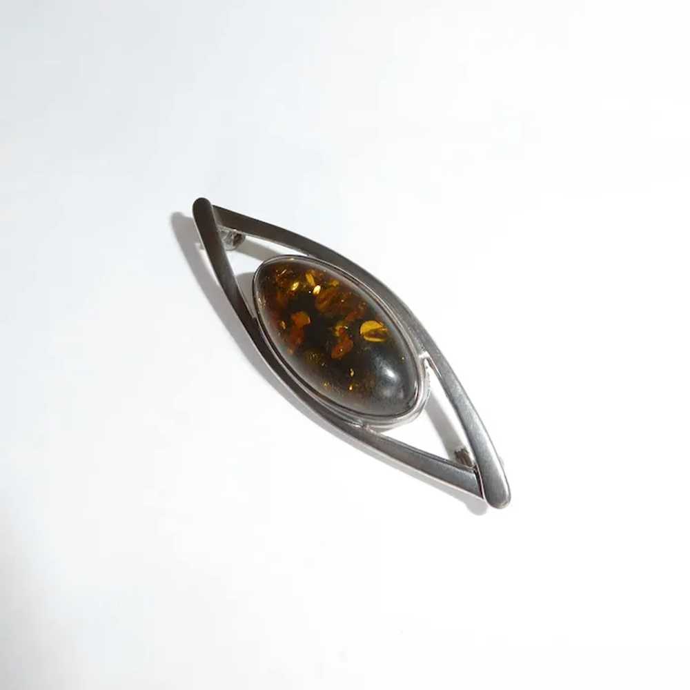 Sterling Eye Pin w Amber Cabochon - image 4