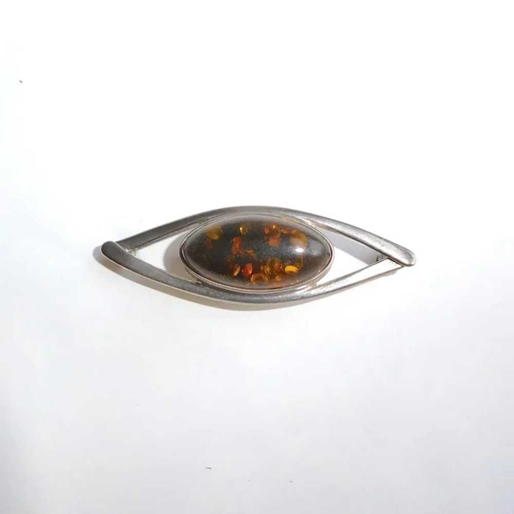 Sterling Eye Pin w Amber Cabochon - image 5