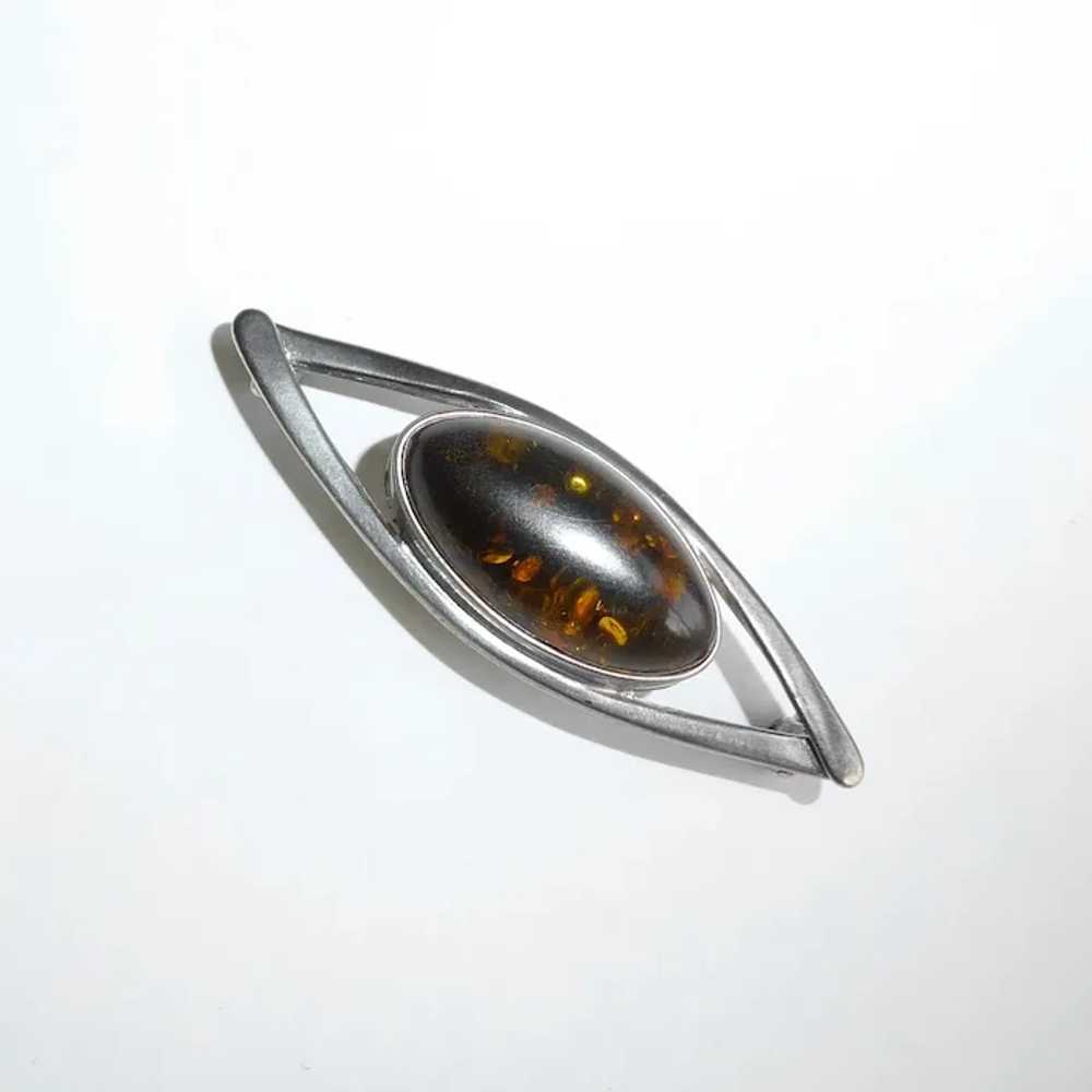 Sterling Eye Pin w Amber Cabochon - image 6