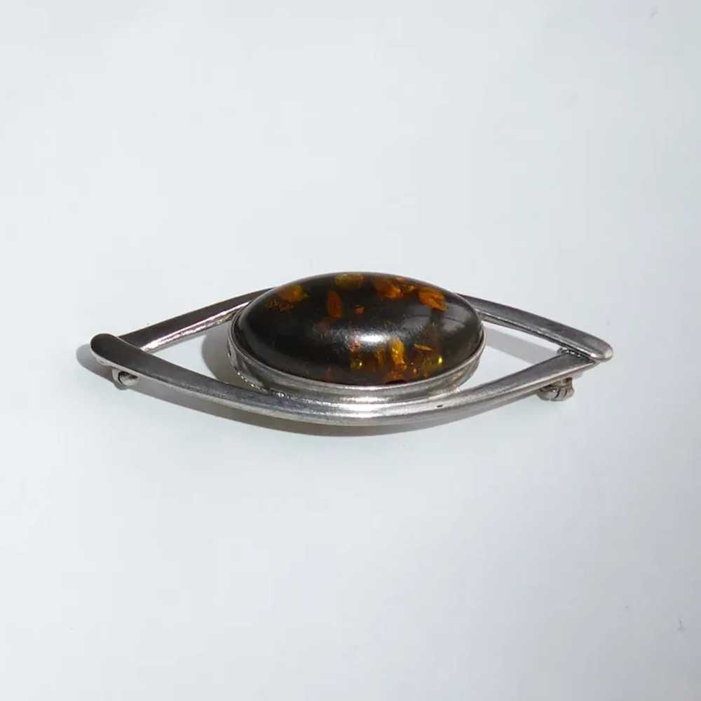 Sterling Eye Pin w Amber Cabochon - image 7