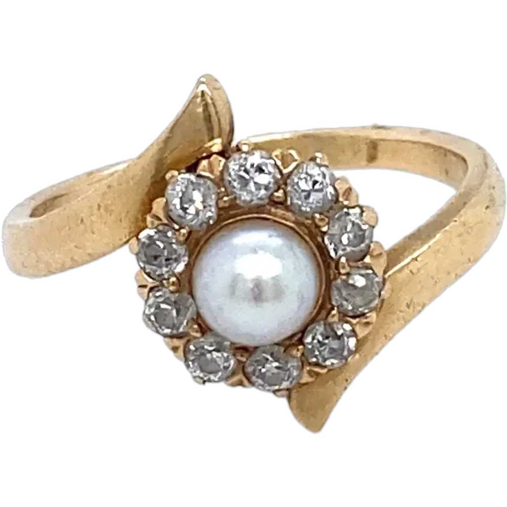 Victorian 14K Yellow Gold Pearl and Diamond Ring - image 1