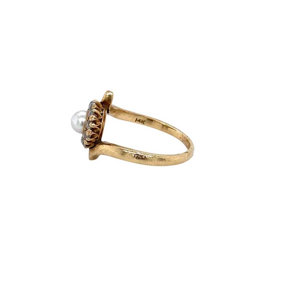 Victorian 14K Yellow Gold Pearl and Diamond Ring - image 2