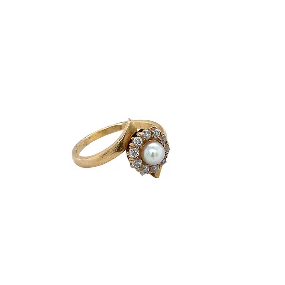 Victorian 14K Yellow Gold Pearl and Diamond Ring - image 4