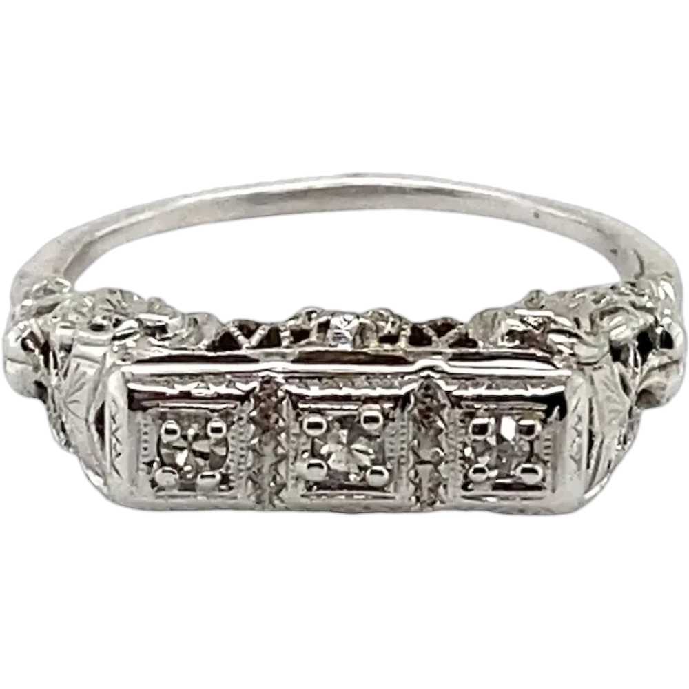 Art Deco 14K White Gold Diamond Ring - image 1