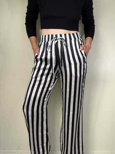 Anine Bing Black + White Stripe Silk Pants - image 1