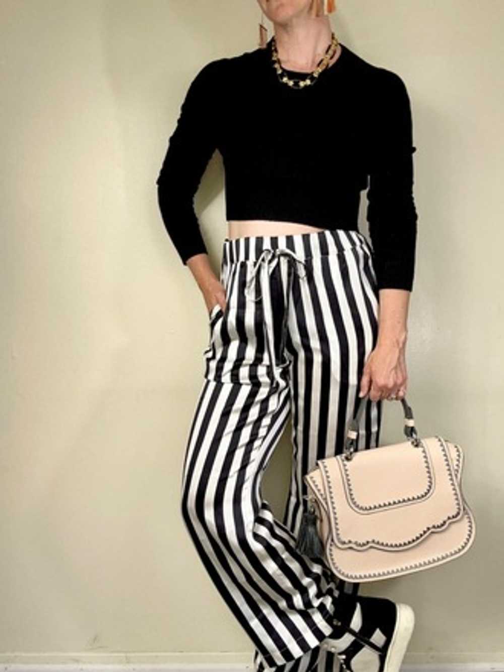 Anine Bing Black + White Stripe Silk Pants - image 3