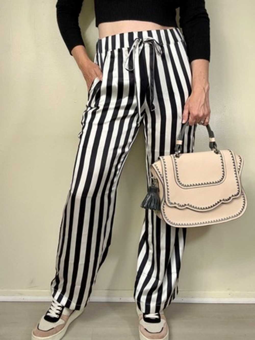 Anine Bing Black + White Stripe Silk Pants - image 4
