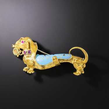 Mid-Century Dachshund Brooch - image 1