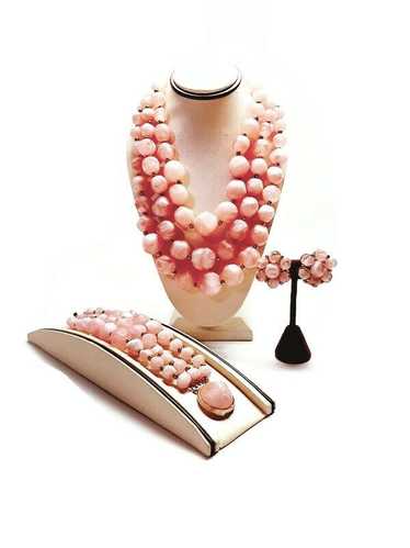 Vintage 1960s Designer Signed 3 Piece Pink Beaded 