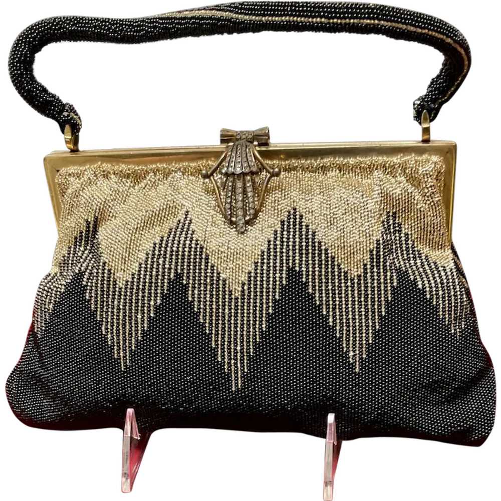 Vintage French Micro Beaded Purse with Deco Vibe … - image 1