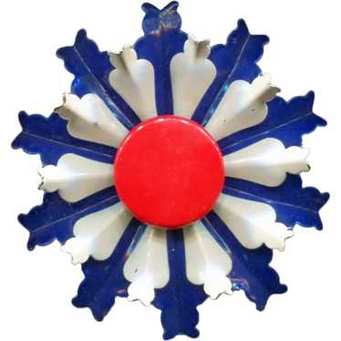 Red, White & Blue Enameled Flower Pin - image 1