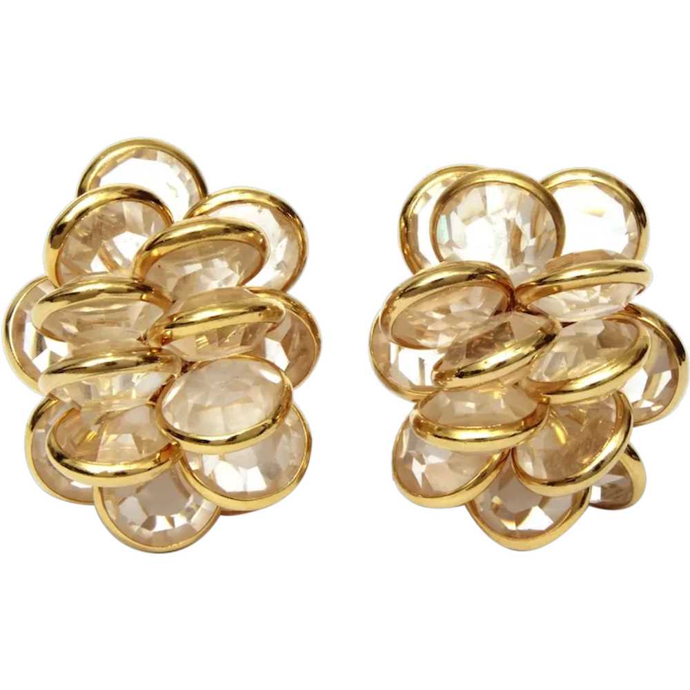 Signed Swarovski Crystal Cluster Earrings, Authen… - image 1