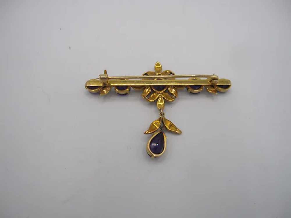 14K Edwardian Amethyst/Pearl Brooch - image 2