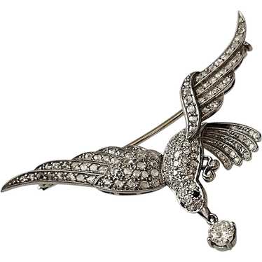 Platinum & Diamond Bird in Flight Pin - C. 1960 - image 1