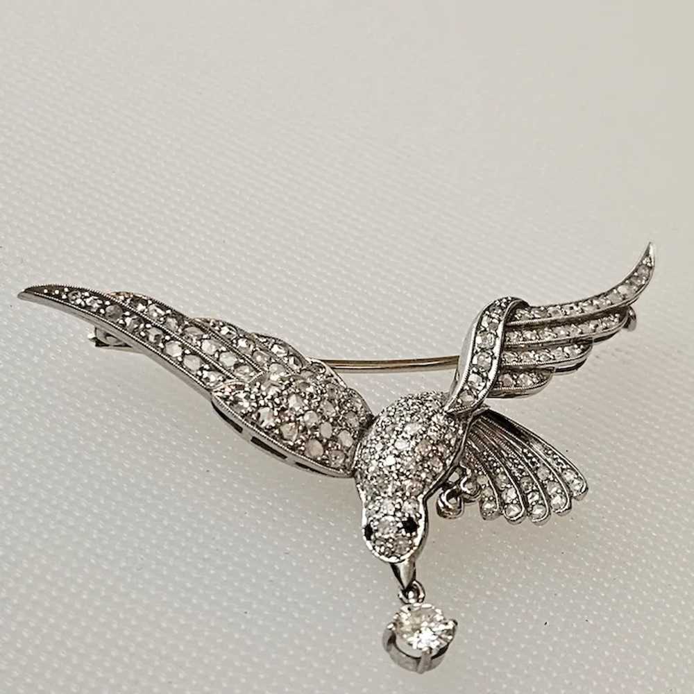 Platinum & Diamond Bird in Flight Pin - C. 1960 - image 2