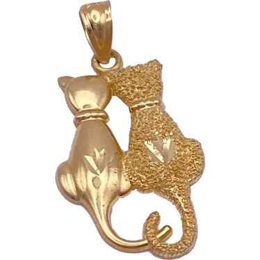 Cute Courting CATS Pendant 14K Gold - image 1