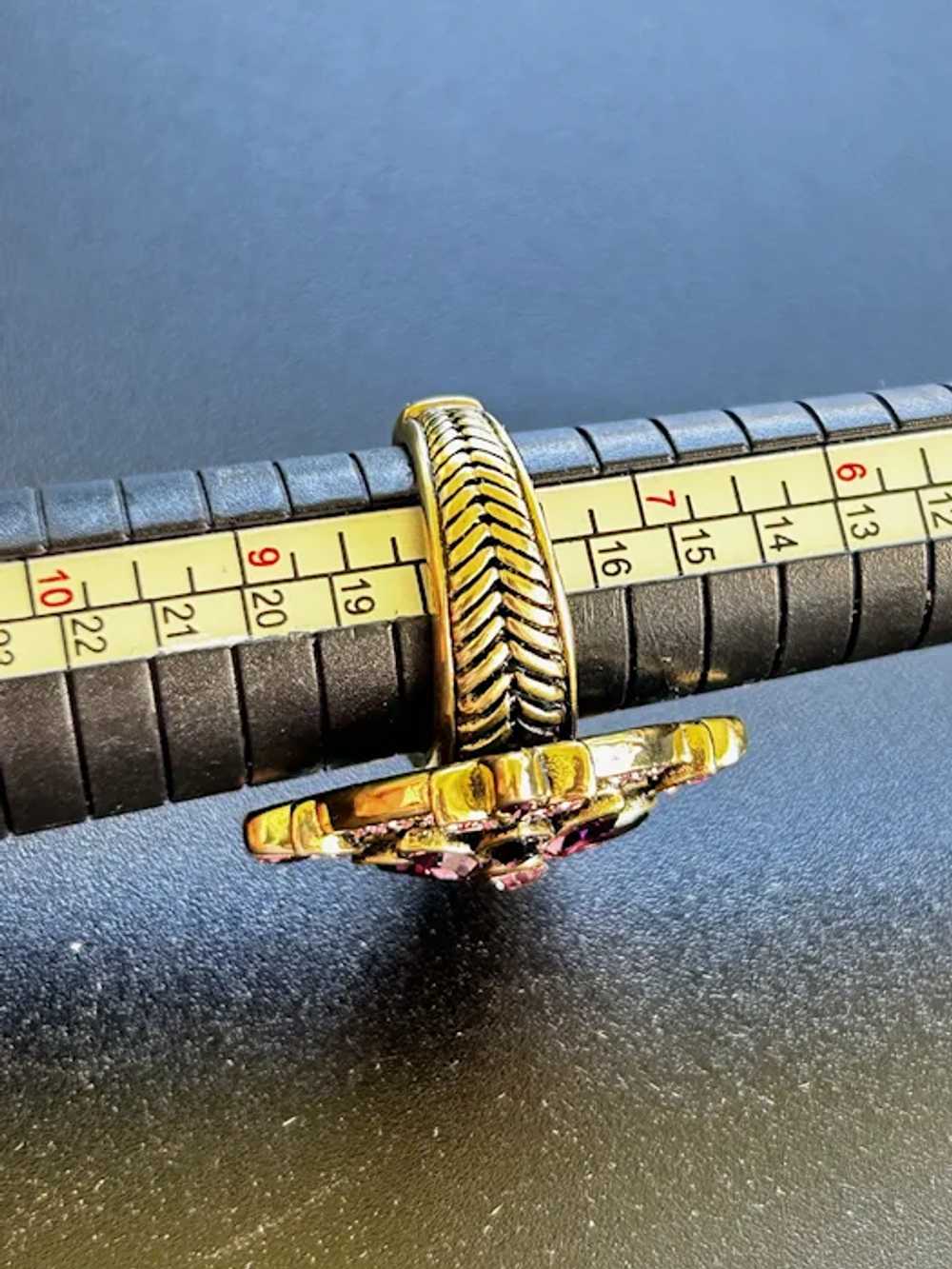 Heidi Daus Ring Size 8 Antiqued Gold Tone Pink Fl… - image 10