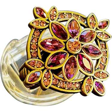 Heidi Daus Ring Size 8 Antiqued Gold Tone Pink Fl… - image 1