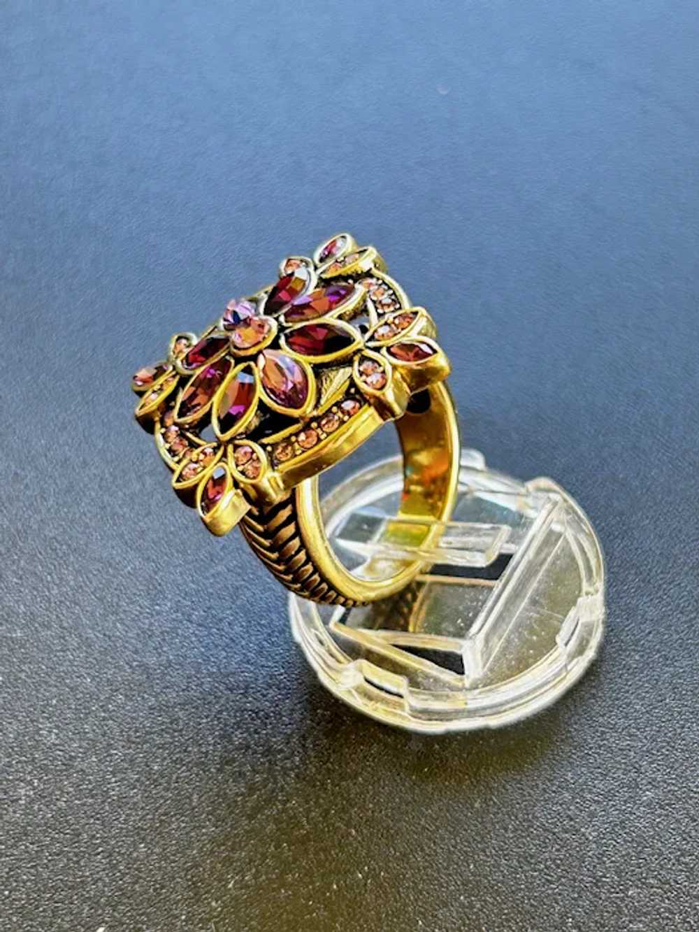Heidi Daus Ring Size 8 Antiqued Gold Tone Pink Fl… - image 4