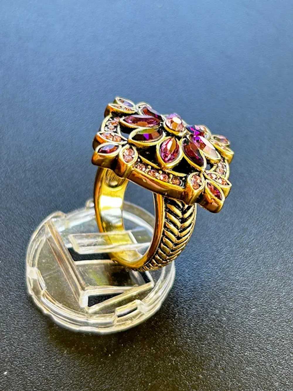 Heidi Daus Ring Size 8 Antiqued Gold Tone Pink Fl… - image 5