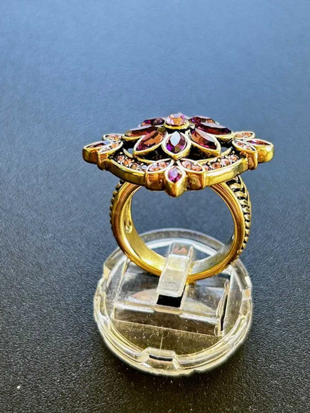 Heidi Daus Ring Size 8 Antiqued Gold Tone Pink Fl… - image 6