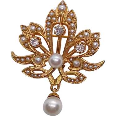 Victorian Revival Pendant Brooch 14K Gold, Diamond