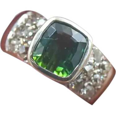 Natural Tourmaline & OEC Diamond 18k WG Ring - image 1
