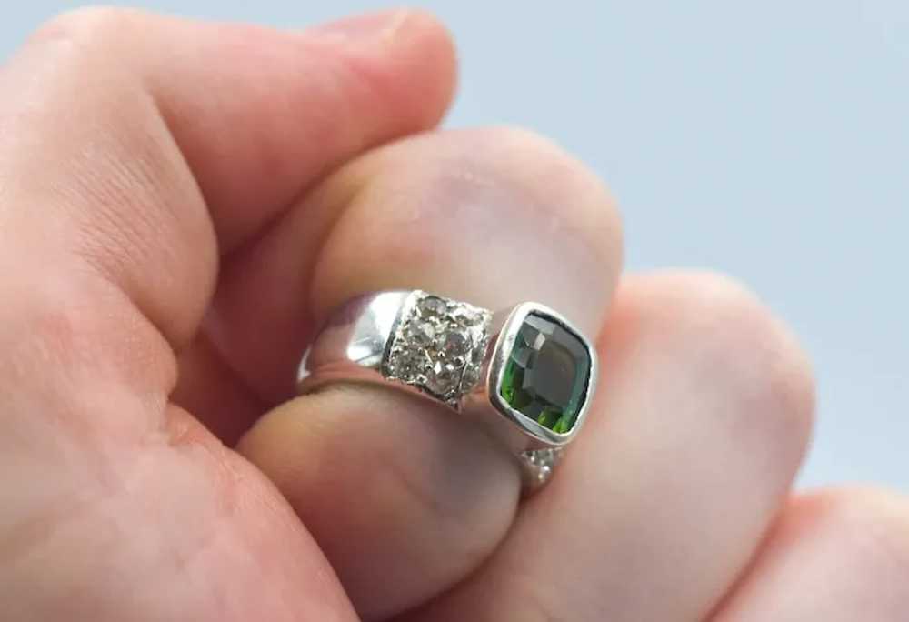 Natural Tourmaline & OEC Diamond 18k WG Ring - image 2