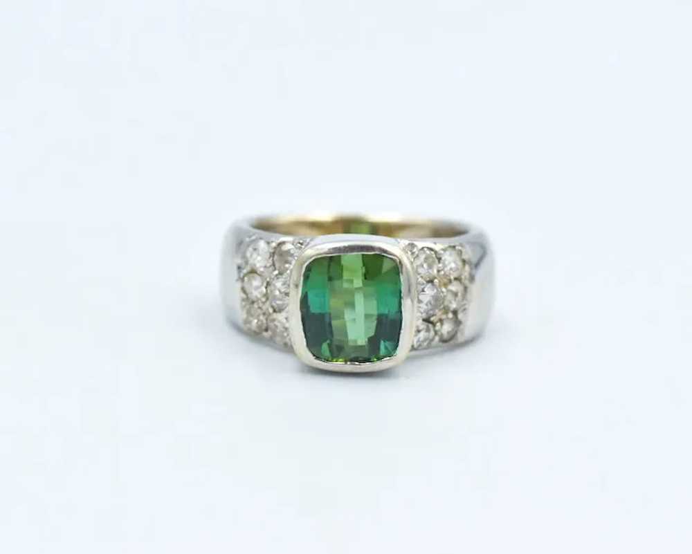 Natural Tourmaline & OEC Diamond 18k WG Ring - image 3