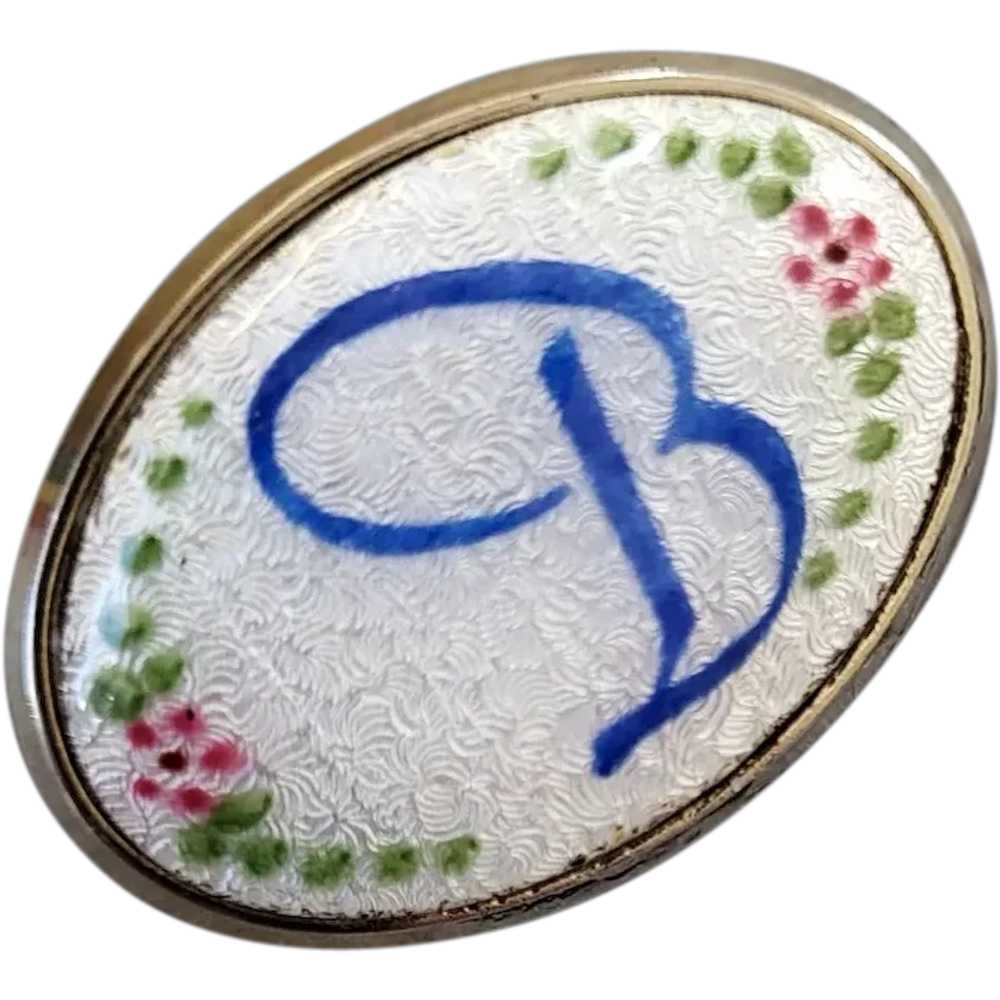 Gorgeous Guilloche Brooch Initial B with Dainty F… - image 1