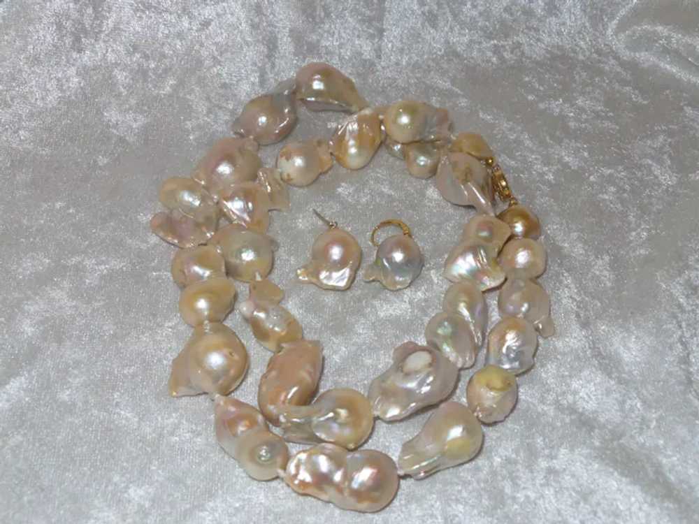 Cultured Flame Ball Baroque Pearl Necklace with E… - image 3