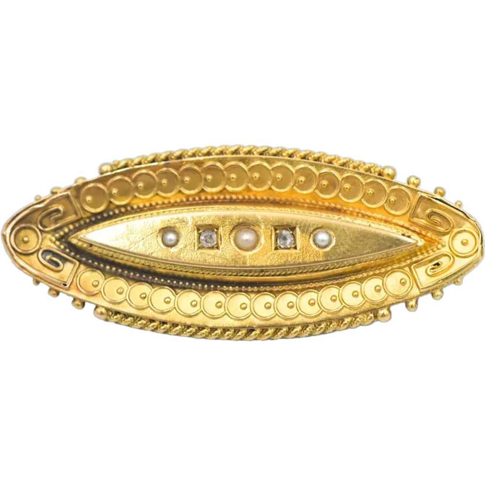 Antique Victorian Era 15k Diamond Pearl Brooch Pi… - image 1