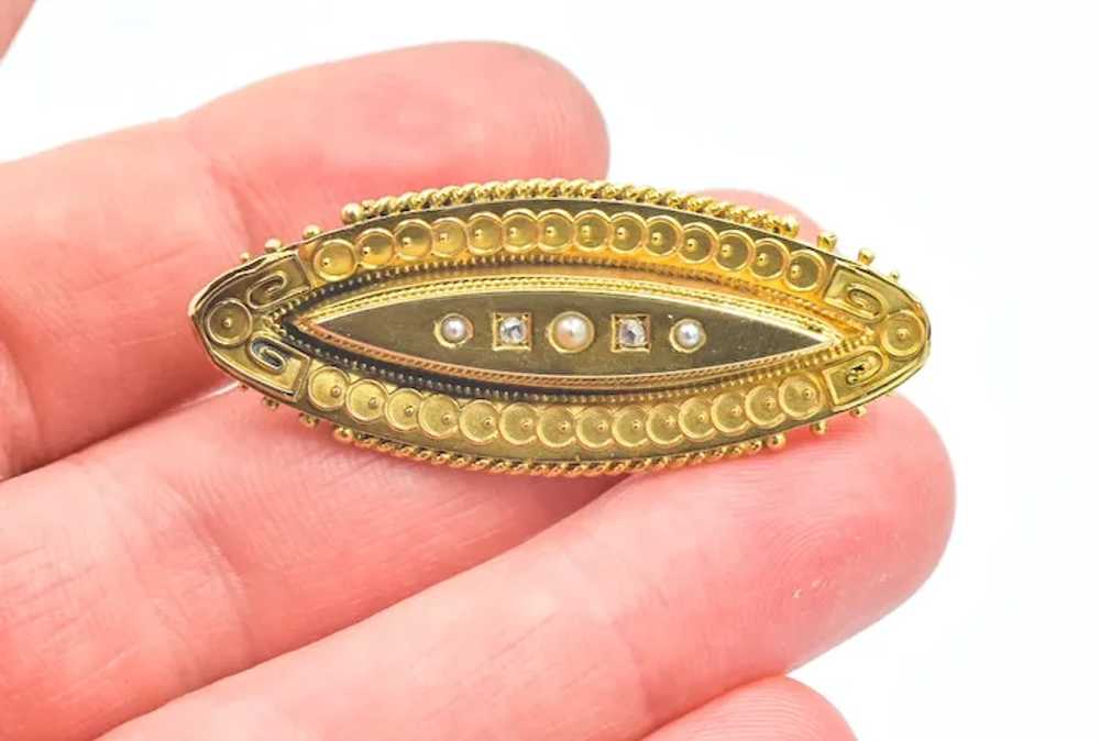 Antique Victorian Era 15k Diamond Pearl Brooch Pi… - image 4