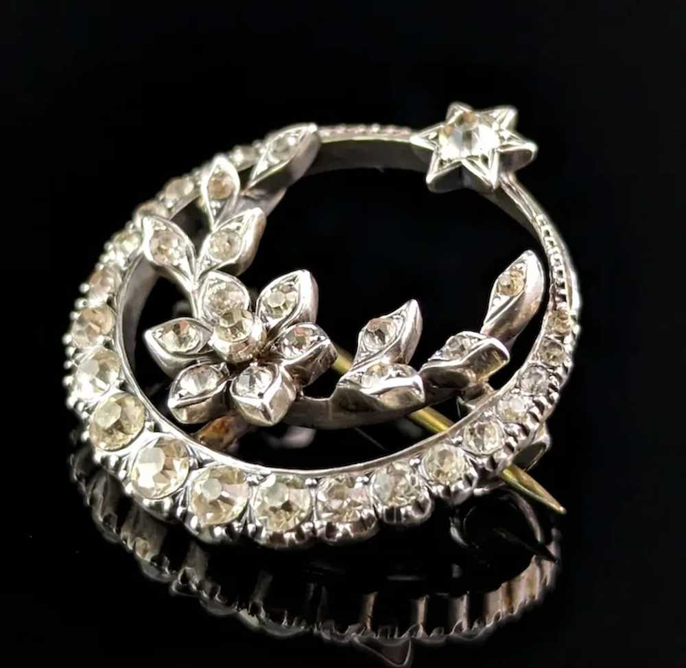 Antique Paste crescent brooch, Star, floral, 900 … - image 4