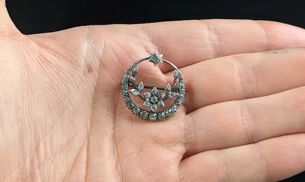 Antique Paste crescent brooch, Star, floral, 900 … - image 6