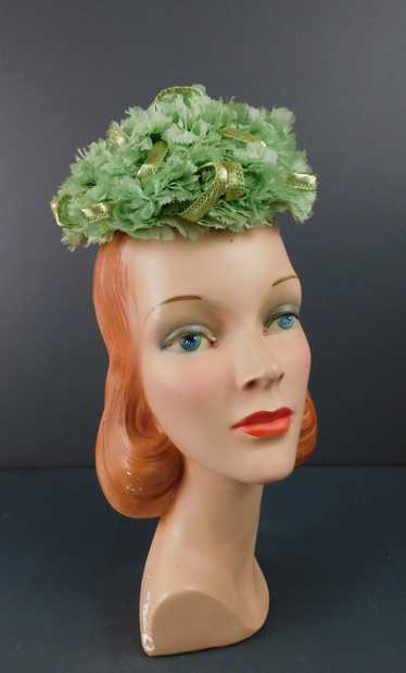 Vintage Green Floral Topper Hat with Straw Loops, 