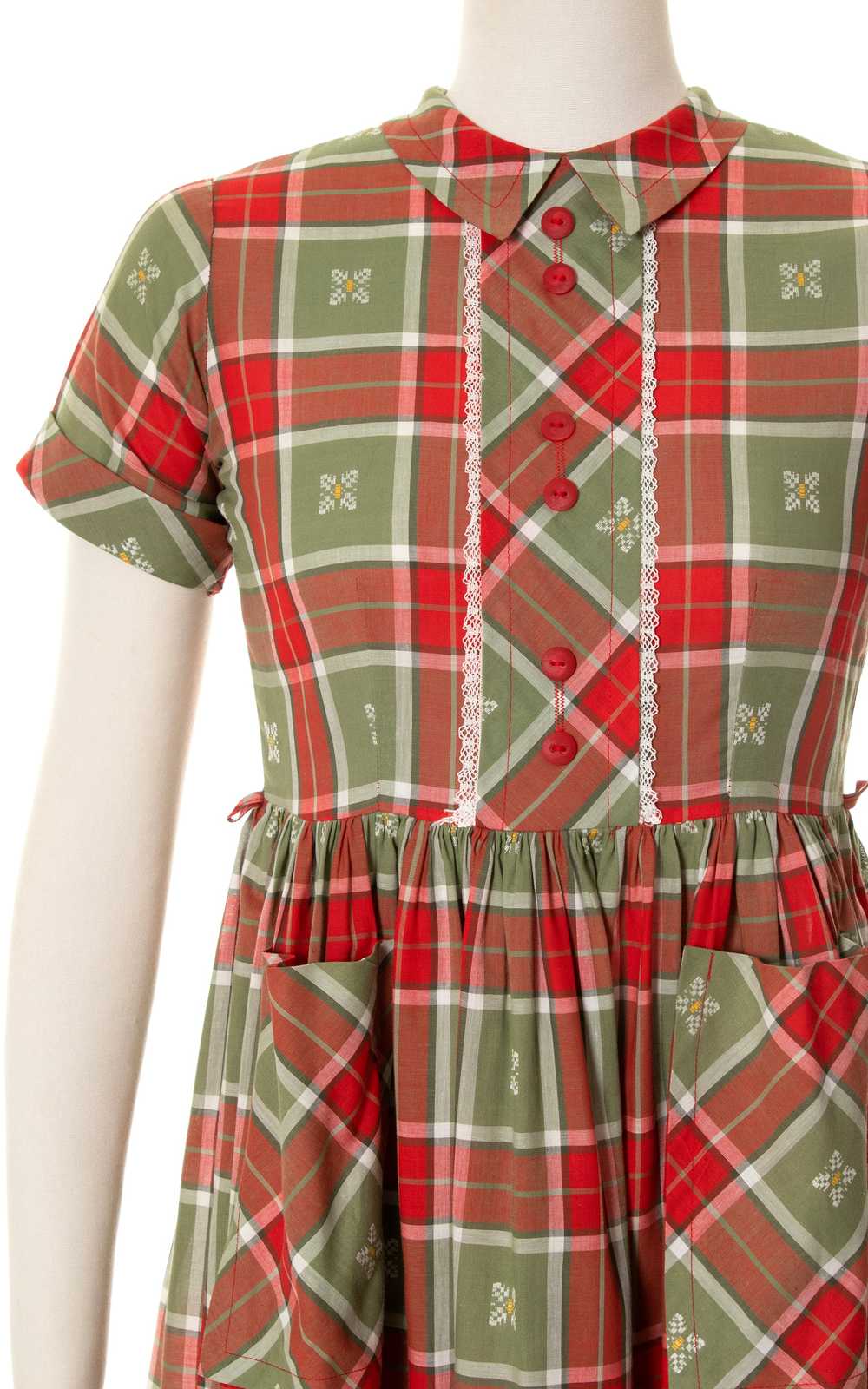 1950s Plaid Button Back Dress with Pockets | small - image 6